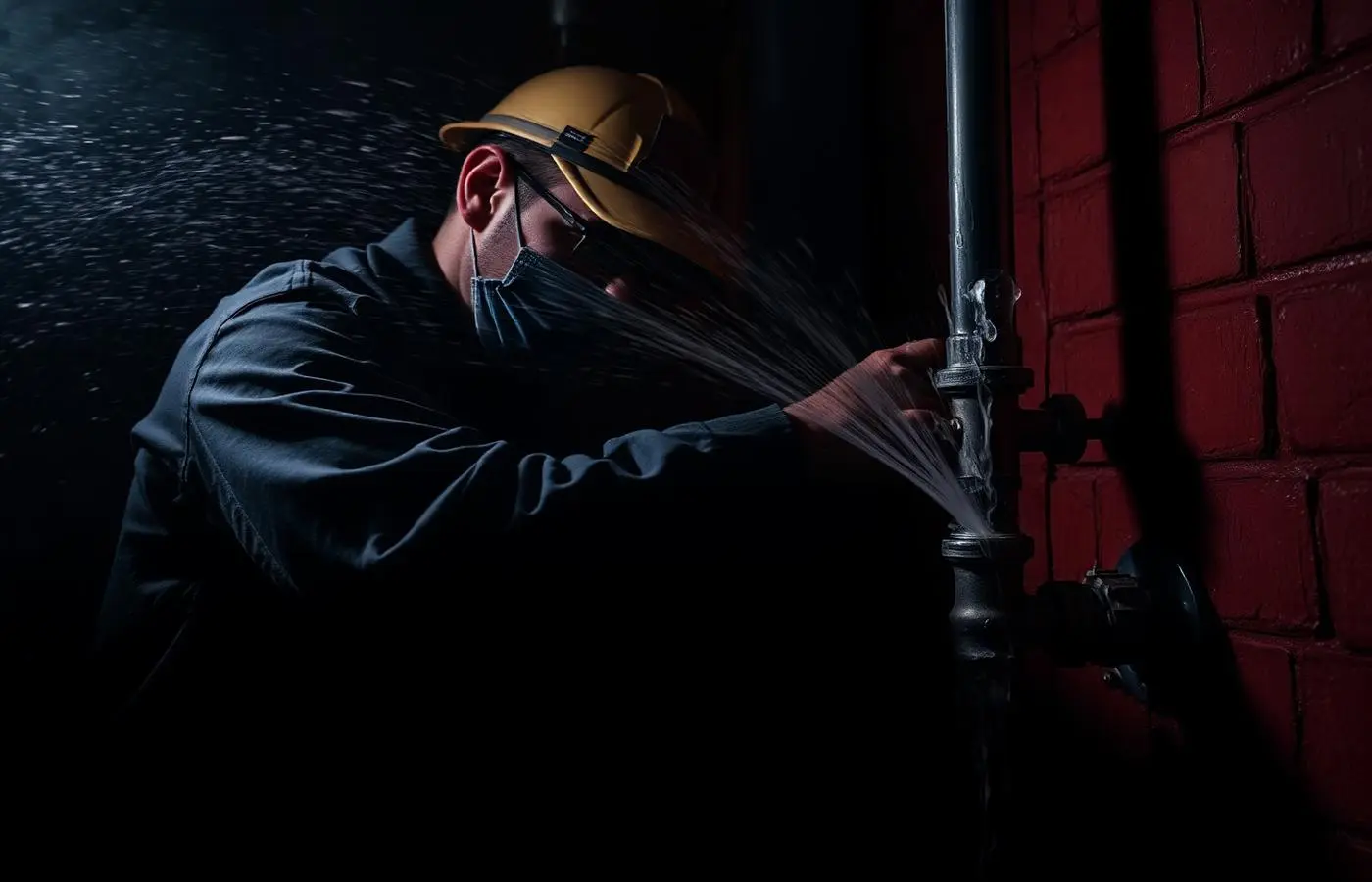 Plumber responding to an emergency burst pipe